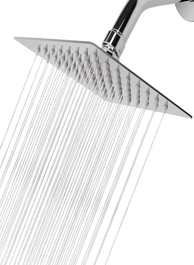 SEARENE BATHWARE SS-304 Stainless Steel Rain Shower Head | 6x6 Inch High-Flow Square Rainfall Showerhead for Bathroom | Wall-Mounted, Chrome Finish | Anti-Clog Silicone Nozzles | High Pressure - Image 1